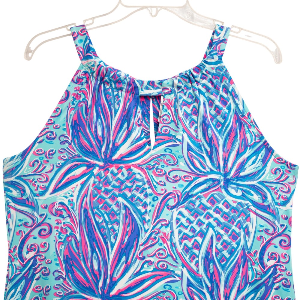 Lulu B Halter Dress Sz L Bright Pineapple Print Sleeveless Tropical Resortwear